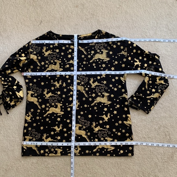 Onque Casual Black Gold Long Sleeve Reindeer Christmas Light Sweater Shirt XL - Picture 9 of 12